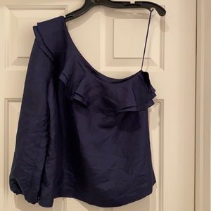 J Crew Navy silk one shoulder blouse